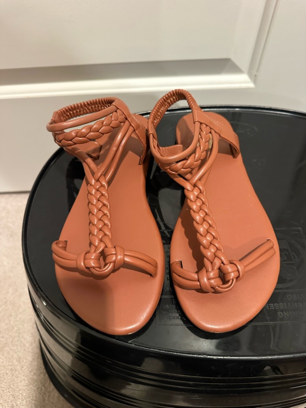 Braided T-Strap Tan Women's Sandals